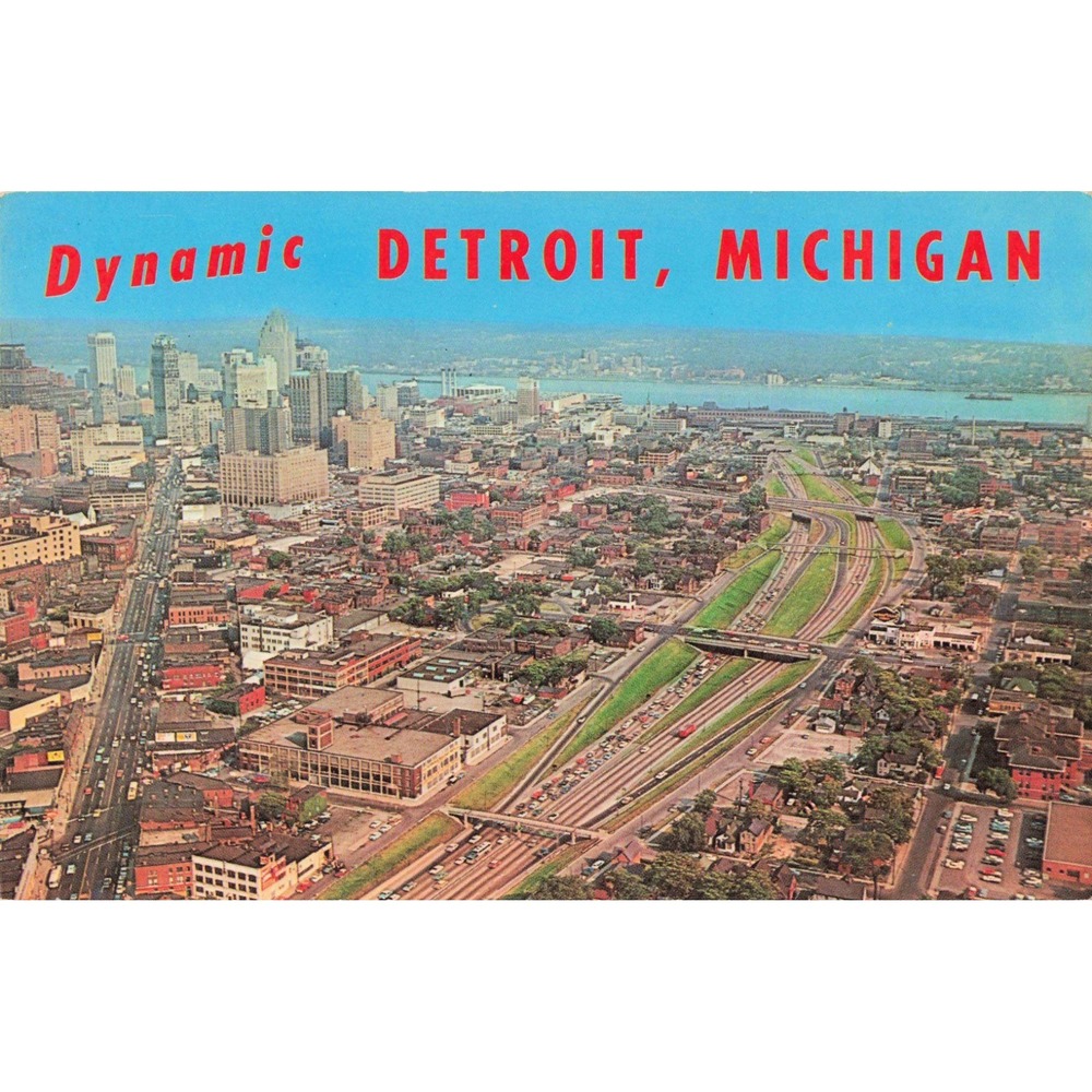 Dynamic Detroit Michigan John Lodge Expressway Skyline Vintage Chrome Postcard - Picture 1 of 2
